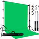 2-in-1 Green Backdrop Stand Kit - 8.5x12 ft Green Backdrop with 10x8.5ft Portable Photography Stand for Video Streaming,Zoom Meetings,Parties,Anti-Wrinkle Polyester Fabric