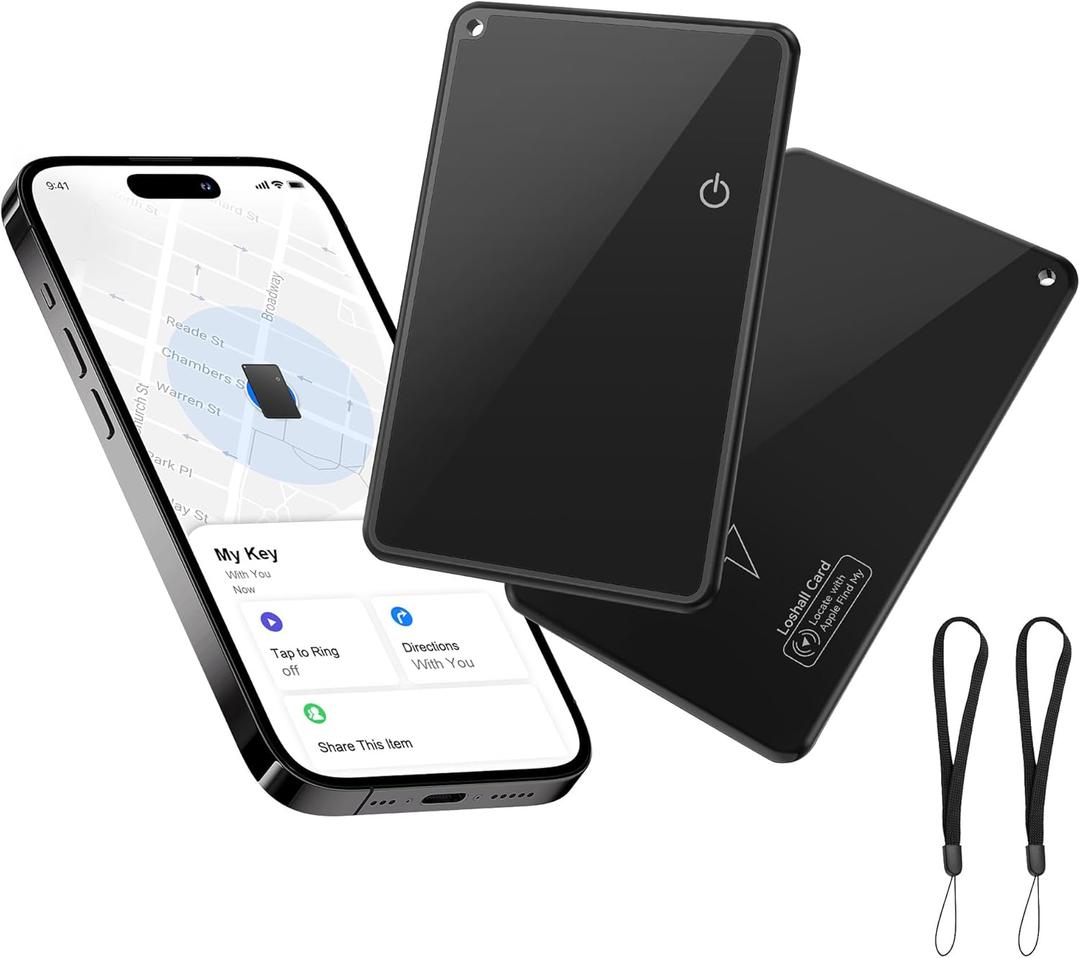 Air-Tag 2 PCS Wallet Tracker Card 2 Pack [Apple MFi Certified] (iOS Only) - Air Trackers for Find My - Bluetooth Smart Keys Finder - Rechargeable Item Locator for Luggage Tags, Passports, Purse, Bags (Black)