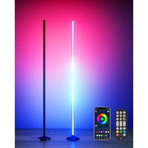 2PCS Smart RGB LED Corner Floor Lamp with App and Remote Control, 65" Color Changing Standing Lamp with Music Sync and 16 Million DIY Colors, Modern Floor Lamps for Bedroom Living Room Gaming Rooms, Black