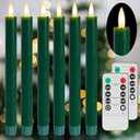 AFINETH Green Flameless Taper Candles with Rmote, 9.6" Real Wax Christmas Battery Operated Candles, 6 Pack Led Candles with 3D Wick, Flickering candlesticks for Home, Wedding, Party, Xmas Decor