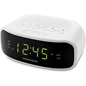 Magnasonic Digital AM/FM Clock Radio with Battery Backup, Dual Alarm, Sleep & Snooze Functions, Display Dimming Option,White (EAAC201)