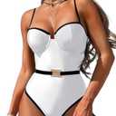 ChiaoLezhee Push Up Swimsuit, Color Block High Cut, Vacation Pool Party, Sexy One Piece Bathing Suit Cheeky Underwire Women Tummy Control Bikini Monokini Leg Going Out Bride, White Black, Medium