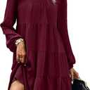 KIRUNDO Long Sleeve Baby Doll Dresses Women 2026 Casual Spring Summer Ruffle Mock Neck Tiered Mini Flowy Swing Shift Dress (Large)