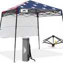 EAGLE PEAK 8x8 Pop Up Canopy Tent with Sidewall, Compact, Portable Slant Leg Instant Sun Shelter for Beach, Sports, & Camping, 8x8 Base 6x6 Top, American Flag