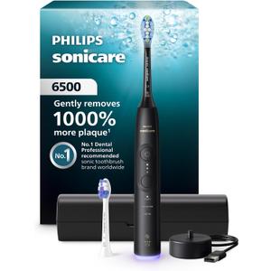 Philips Sonicare 6500 Series Electric Toothbrush - Next-Generation Sonicare Technology, Pressure Sensor, 9 Brushing Settings, SmarTimer, BrushPacer, 21-Day Runtime, Travel Case, Black, HX7411/08