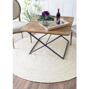 FRELISH DECOR Handwoven Jute Area Rug - Off-White Round Rustic Vintage Braided Reversible Rug - Eco Friendly Rug for Bedroom - Kitchen - Living Room - Farmhouse (6' Round - Off-White)