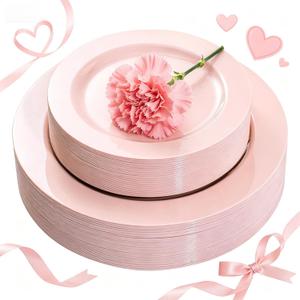 FLOWERCAT 60PCS Pink Plastic Plates - Heavy Duty Pink Plates Disposable for Spring Party&Mother's Day/Wedding - serving 30 guests Include 30PCS 10.25inch & 30PCS 7.5inch