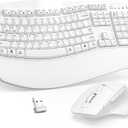 Wireless Keyboard and Mouse Combo, 2.4G Full Size Wave Keys Ergonomic Keyboard with Wrist Rest and 3-Level DPI Adjustable Wireless Ergonomic Mouse for Windows, Mac OS Desktop/Laptop/PC(White)