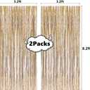i-CHONY 2 Pcs 3.2ft x 8.2ft Champagne Gold Metallic Tinsel Foil Fringe Curtains Photo Booth Backdrop for Baby Shower Birthday Wedding Holiday Celebration Bachelorette Party Decorations