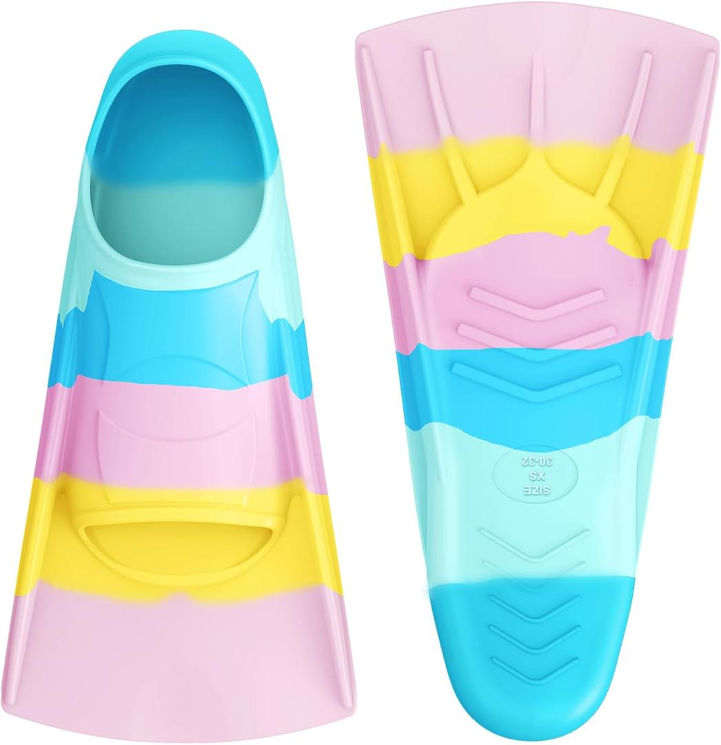 Gintenco Swim Fins, Kids Swim Training Fins for Lap Swimming, Travel Size Flippers with Mesh Bag, Silicone Swimming Fins for Kids Teens Adults Women Men (CH12, XS(Jr 13-1.5))