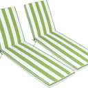Chaise Lounge Cushions Outdoor, Waterproof & Fade-Resistant Lounger Cushions for Patio Furniture, Pool, Lawn - 74'' x 22'' x 3'', Set of 2 (Green White Striped)