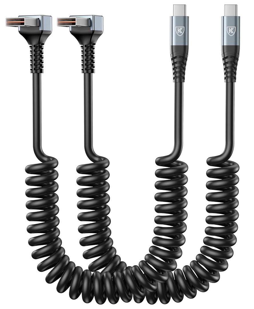 90 Degree USB A to USB C Cable, 2Pack 3ft Coiled USB Type C Cable for Car, USB-C Fast Charging Cable Compatible with iPhone 17/16/15/Samsung Galaxy S20 S10 S9 S8 Plus Note 10 and More USB C Devices (Grey)