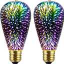 2 Pack Infinity 3D Fireworks Effect ST19 LED Light Bulb - 3W 120V Fairy Multicolor Disco Party Light, Stain Glass Colorful Bulb