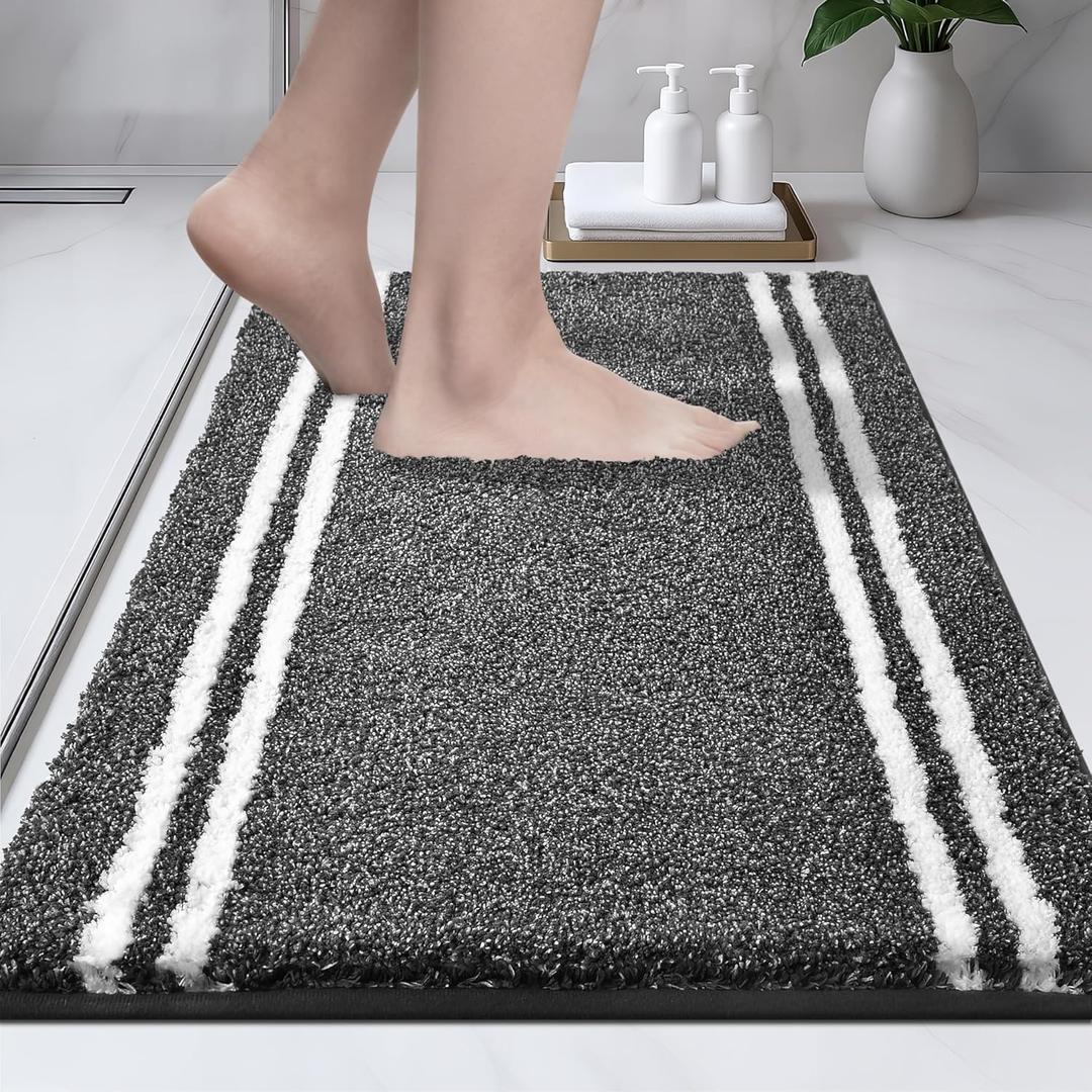 PURRUGS Bathroom Rug Non-Slip Machine Washable 20" x 30", Super Absorbent and Quick Dry Shaggy Microfiber Bath Mat, Extra Soft and Plush Bath Rug for Bathtub, Shower, and Sink, Charcoal