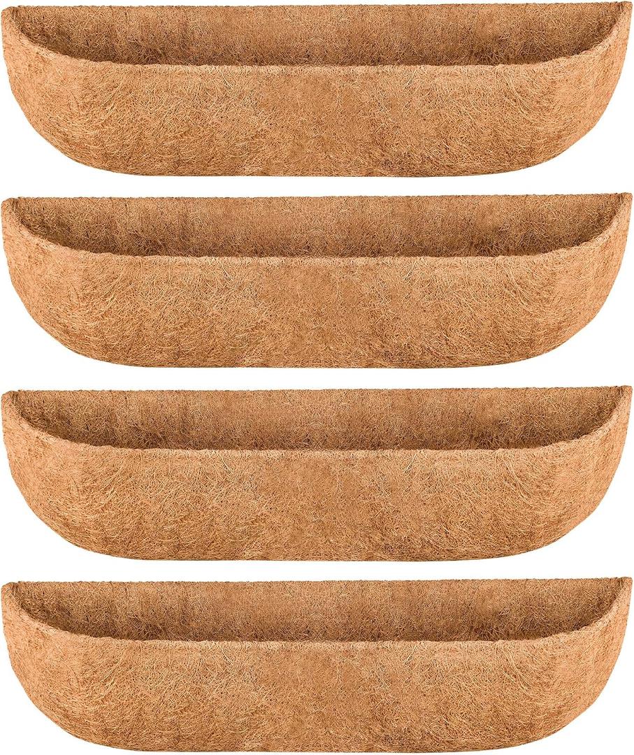 4 Pack 30 Inch Window Box Liners Coco Liners for Planters Coconut Husk Plant Liners 100% Natural Coconut Liners for Planters Coco Coir Liner for Outdoor Planter
