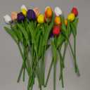 24pcs Multicolor Artificial Tulips Flowers Fake Faux PU Tulip Bouquet Real Touch Flower Arrangement for Home Room Office Party Wedding Decoration Excellent Gift Idea for Mothers Day