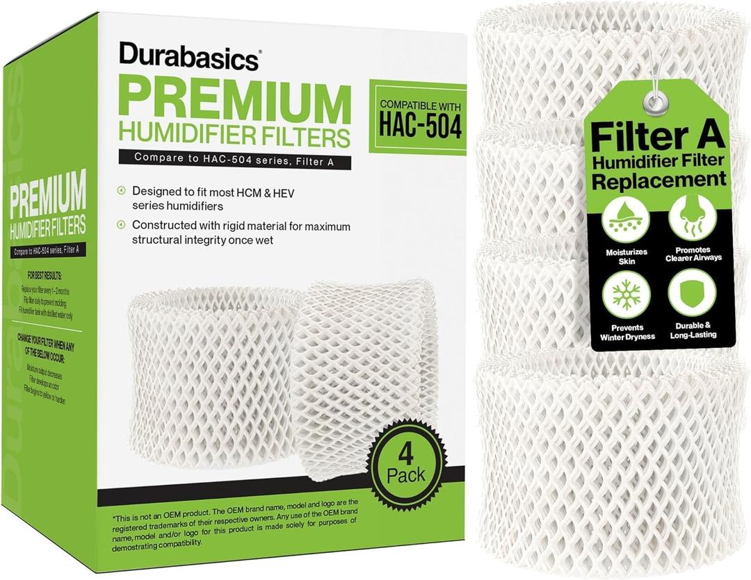Durabasics 4 Pack of Premium Humidifier Filters Compatible with Honeywell Humidifier Filters HAC-504, HAC-504AW & Honeywell Filter A | Replacement for HCM 350 Filters & Cool Mist Humidifiers