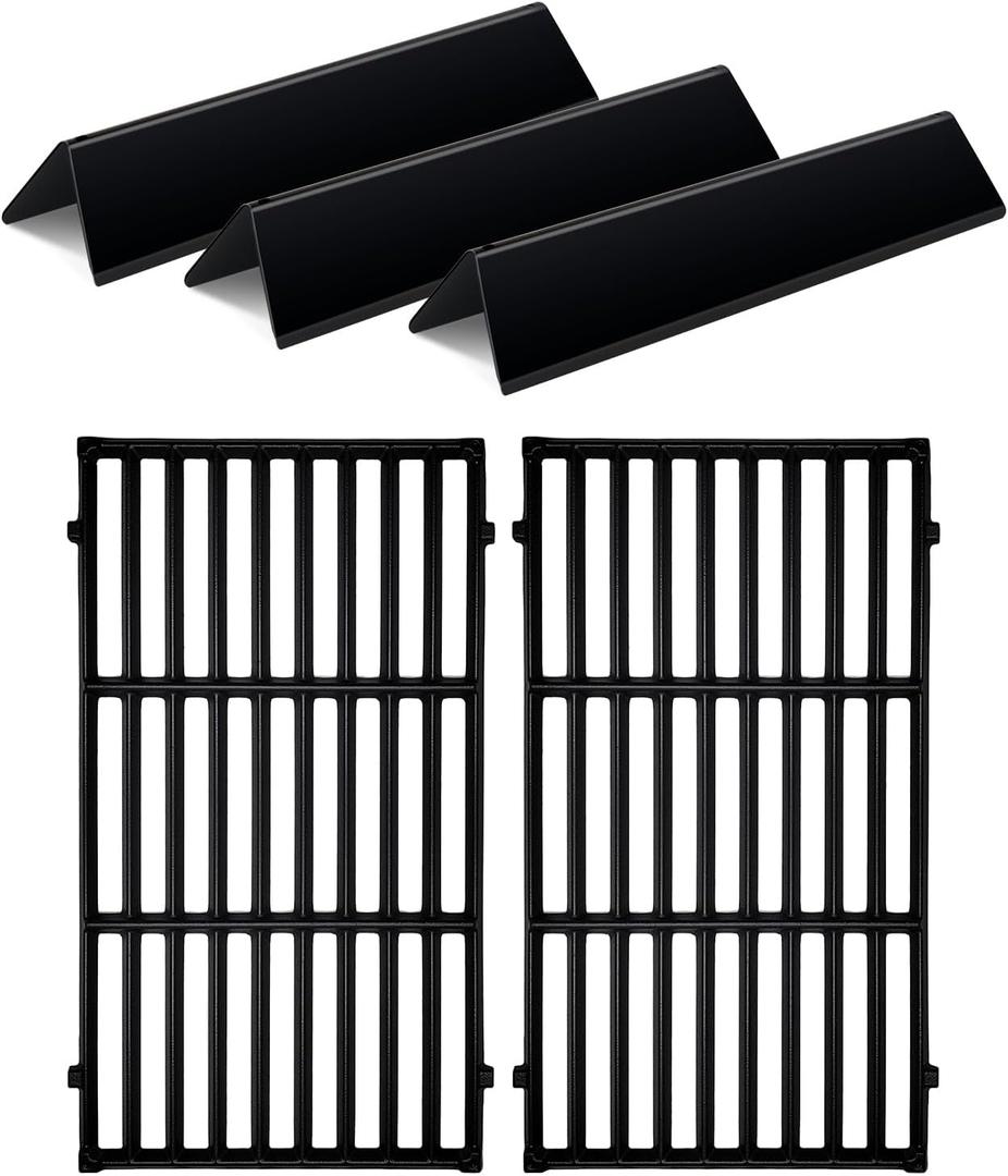 3Pack Flavorizer Bars Porcelain Enameled Heat Plates with 2Pack Cast Iron Cooking Grates Grill Replacement Parts for Weber Spirit I,Spirit II 200 Series Spirit E210,E220,S210,S220,7635 7637 Replace