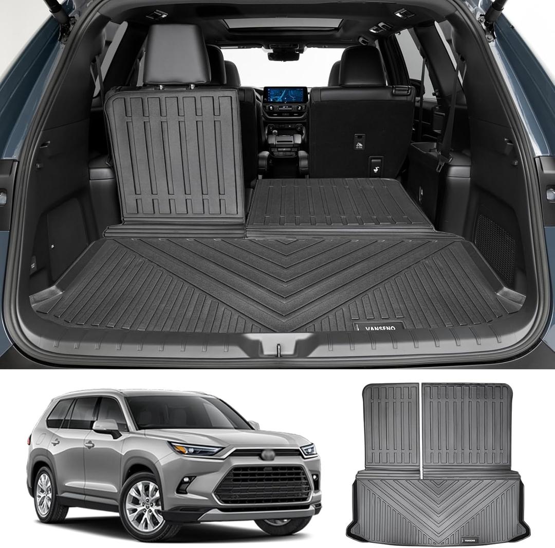 Vanseno Compatible for 2025 2024 Toyota Grand Highlander Cargo Mat Trunk Mat with Backrest Mat Cargo Liner Back Seat Cover Protector for 2025 2024 Toyota Grand Highlander Accessories
