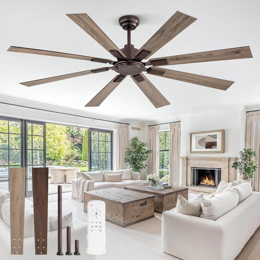 ZMISHIBO 65 Inch Oil Rubbed Bronze Ceiling Fan No Light with Remote