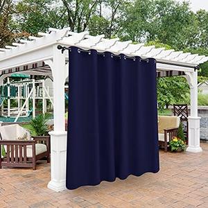 BONZER Waterproof Outdoor Blackout Curtains for Patio - Thermal Insulated, Sunlight Blocking Privacy Grommet Curtains for Gazebo, Porch, Pergola, Cabana, Deck, 1 Panel, 100W x 84L inch, Navy