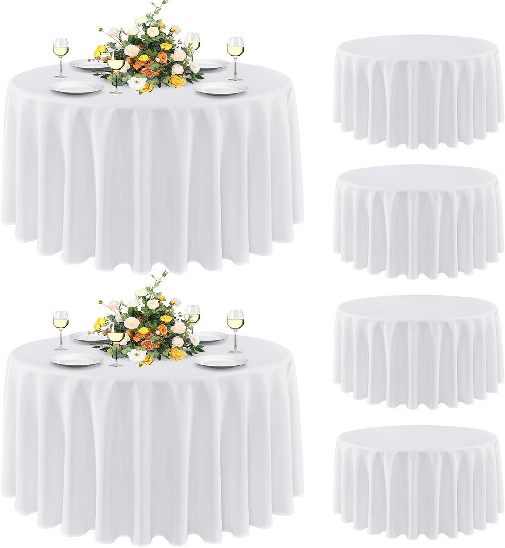 sancua 6 Pack Round Tablecloth 90 Inch White, Stain and Wrinkle Resistant Table Cloth - Washable Polyester Table Cover for Dining Tables, Buffet Parties and Camping