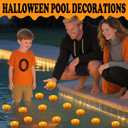 Orange Floating Candles, 150+ Hours Waterproof, Fall Decorations for Home - 24Packs Flameless Pumpkin Candle Water-Activated 2.3" Plastic Battery Operated Candle Christmas Indoor Outdoor Decor