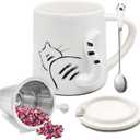Cat Design Ceramic Tea Mug, 13oz Loose Leaf Tea Cup - With Stainless Steel Strainer/lid/cat claw spoon, Dishwasher Safe Steeping Cup