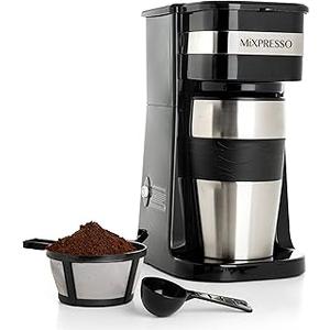 Mixpresso 1-Cup Drip Coffee Maker, Personal Single Serve Coffee Maker & 14oz Travel Mug