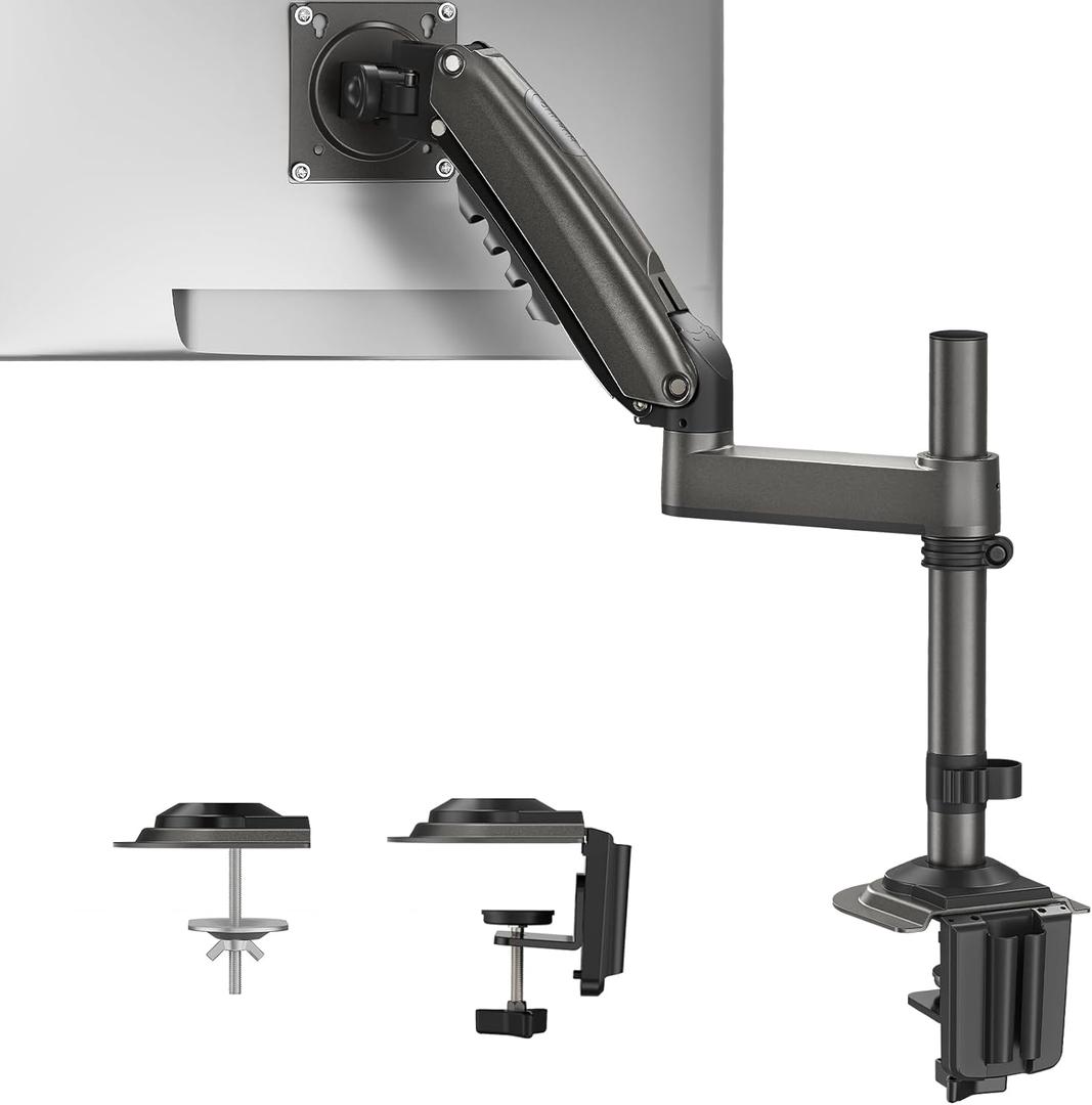 HUANUO Single Monitor Arm, Adjustable Desk Mount for 13-34 inch Screens, Holds 19.8lb, 22.44 inch Max Height, Full Motion Swivel Monitor Stand with VESA 75x75mm and 100x100mm Compatibility (Black)