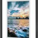 ONE WALL 18x24 Inch Floating Frame, Black Wood Double Glass Float Picture Frame Display 11x14/11x17/12x18/13x19/16x20 Photos Plant or Petal Specimens for Wall Hanging - Mounting Kit Included