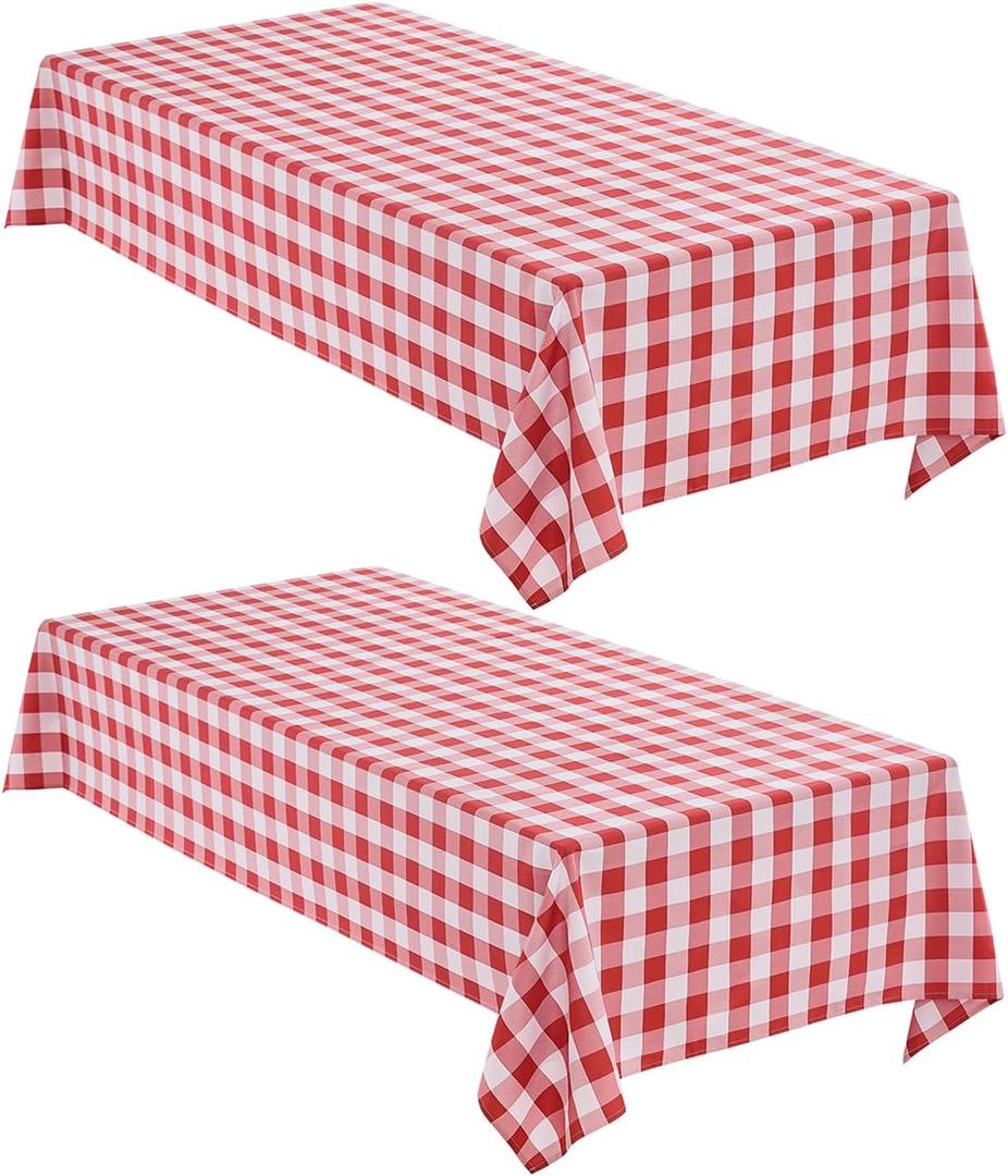 Checkered Tablecloth Rectangle, 2 Pack Gingham Table Cloths Waterproof Wrinkle Free Buffalo Plaid Table Covers Washable for Dining, Parties & Outdoor Picnic(Red and White, 52"70")