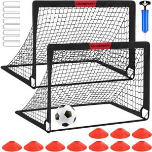 Kids Soccer Goals for Backyard Set - 2 of 4' x 3' Portable Soccer Goal Training Equipment, Pop Up Toddler Soccer Net with Soccer Ball, Soccer Set for Kids and Youth Outdoor Games, Sports, Play, Black