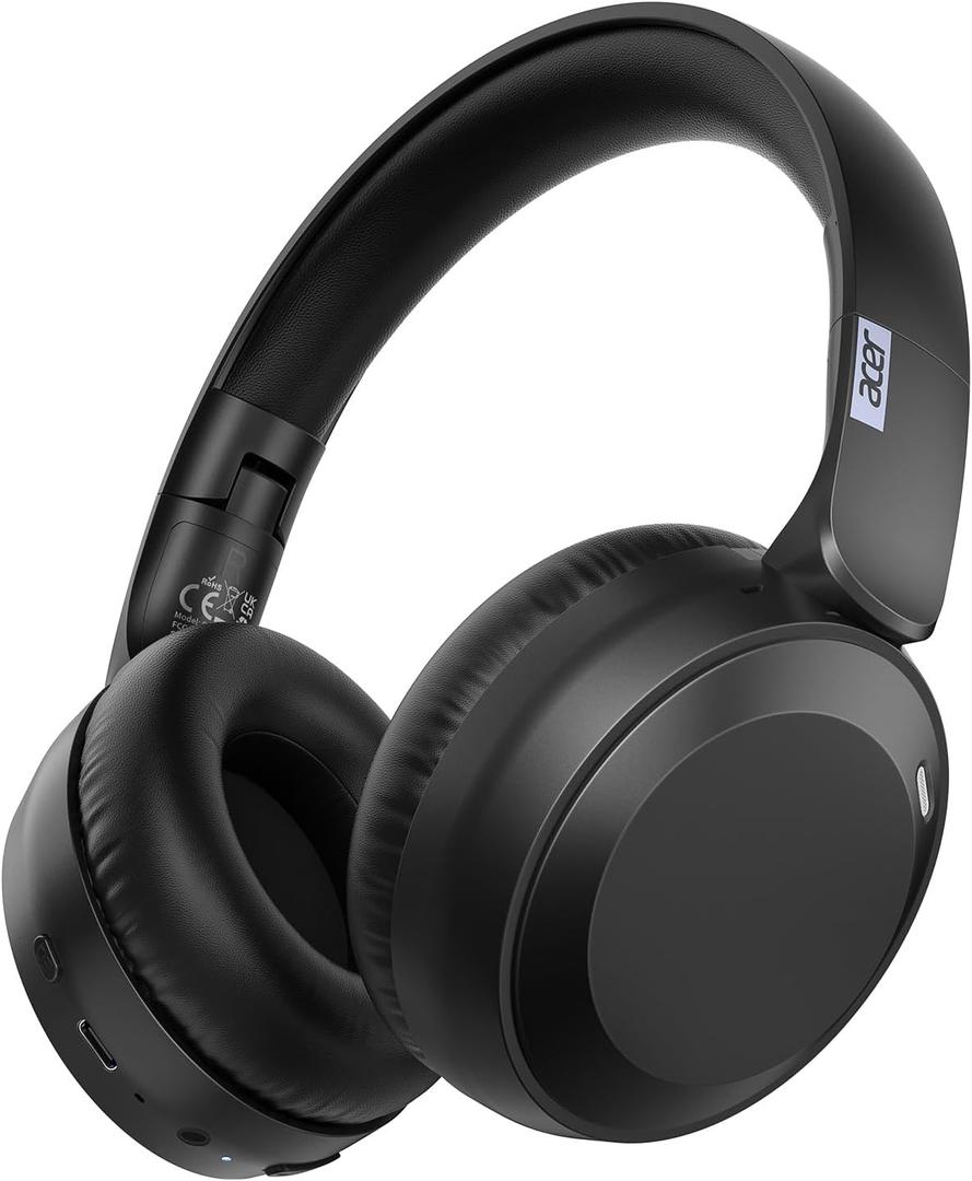 Acer Wireless Bluetooth Headphones, 70 Hours Playtime, Foldable Over-Ear Headphones with 40mm Drivers, Memory Foam Earpads, Multipoint Bluetooth 6.0 for Travel, Home, Office, Black