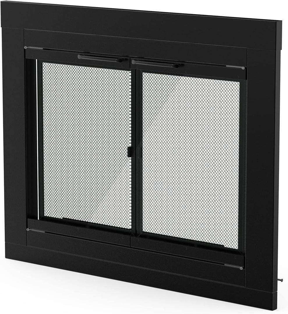 Stanbroil Fireplace Glass Cabinet-Style Door, Black Finish, Small, Decorative Fireplace Screen Door for Fireplace Accessories