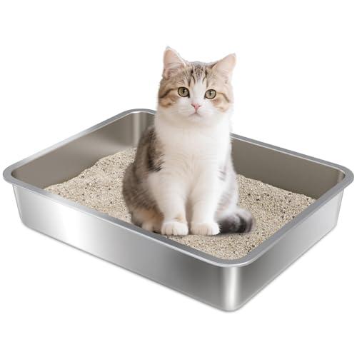 Holintan Stainless Steel Litter Box,Small Litter Box 17.7" x 13.7" x 4", Metal Litter Boxes for Kittens Kitty Senior Cat/Rabbits, Easy Entry, Easy Clean Non Stick No Smell