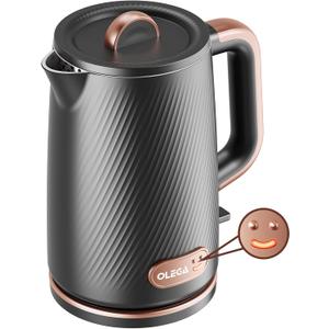 OLEGA Electric Tea Kettle: 1200W Fast Boil Electric Water Kettles 1.5L | Stainless Steel Kettle; Large Electric Water Kettle; Plastic Free Teapot; Auto Shut-Off Water Boiler; Fast Boil Kettles