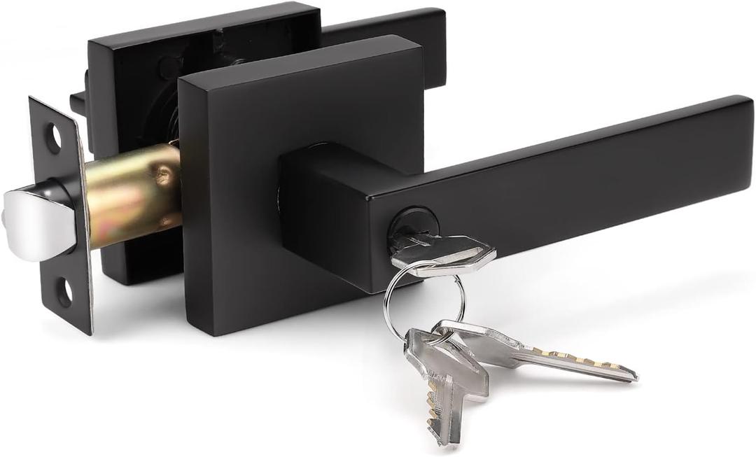 KNOBWELL Exterior Door Handle Heavy Duty Keyed Entry Door Lever Set(Not Keyed Alike) Entrance Handleset, Matte Black Finish, Left or Right Handing Door Handle 2.13 lb One Lever