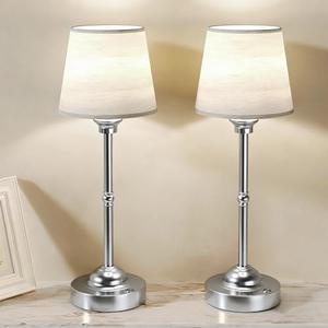 CHLORANTHUS 2 Pack Cordless Table Lamps, 3 Colors Stepless Dimming Fabric Desk Lamp, 6000mAh Rechargeable Battery LED Desk Lamp, Touch Night Light for Bedroom, Dining, Desk, Cafe