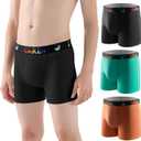 Carer 3 Pack Boys Incontinence Underwear Washable Reusable Kids Cotton Incontinence Boxer Briefs with Front Absorbency Leakproof Underwear for Youth Boys Age 4-18 M(Orange/Green/Black)