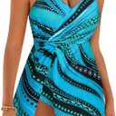 GRACE KARIN Women's One Piece Swim Dress V Neck Tummy Control Swimsuit Vacation Beachwear Bathing Suit, XL