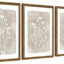 JLTULT 3 Piece Boho Beige Floral Wall Art, Minimalist Line Botanical Flower Wall Decor, Vintage Rustic Wildflower Art Prints for Living Room Bedroom Office Farmhouse decoration 16x24 in Ready to Hang