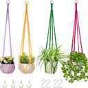 Hanging Planters for Plants with 8 Hooks, Handmade Colorful Cotton Rope Hanging Plant Holder Indoor & Outdoor Boho Room Decor Hanging Ceiling Decor4 Pack. (4 Color)