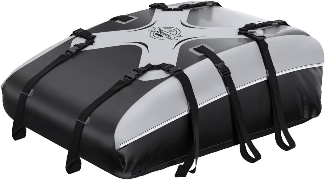 Sailnovo Rooftop Cargo Carrier Car Roof Bag 21 Cubic,Waterproof Cargo Roof Bag for Most Vehicles with/Without Roof Rack with Strap, Anti-Slip Mat,6 Door Hooks(Classic Gray-Black)