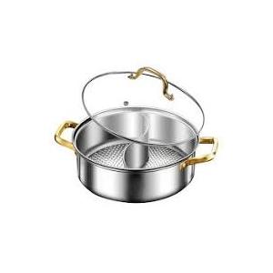 Thickened 316 Stainless Steel Saucepan, 6 Quart Double Handle 2 Divided Grid Hot Pot with Lid for Cooking in Kitchen and Outdoor (M)