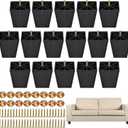 TURSTIN Furniture Legs Plastic Sofa Couch Legs Square Tapered Feet Sofa Legs with M8 T-Nuts Screws for Legs Sofas Chairs Cabinets Dressers Beds, Black (16, 4 Inches)