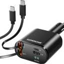 SUPERONE Retractable Car Charger for iPhone with Dual Type C Cables, 4 in 1 USB C Car Charger Adapter with 69W Fast Charging Compatible with iPhone 17 16 15 14 13 12 11 Pro/XS/XR/SE/iPad/Airpods