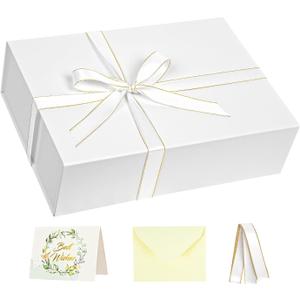 Nimbbex Large Gift Box, Gift Box with Lids for Presents 14x9.8x4 Inches, Magnetic White Gift Boxes with Ribbon and Card, Bridesmaid Proposal Box for Gift,Wedding,Birthday,Graduation
