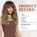 LONAI Curly Wig with Bangs for Women Long Honey Blonde Kinky Wigs with Bangs WIG006 Curly Shag Synthetic Wig for Daily Use Party Cosplay-Ombre Honey Blonde
