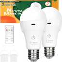 Neporal MagicGlow Rechargeable Light Bulbs with Remote, 3 Colors Shift + Dimmable Battery Powered Light Bulbs, USB Rechargeable, A19 Standard Emergency LED Light Bulbs, 15W, Up to 24 Hours, 2 Pack